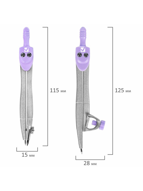 Готовальня BRAUBERG SCHOOL KIT, 11 предметов, циркуль 115 мм, циркуль 125 мм, чертежные принадлежности, лавандовый цвет, 210714