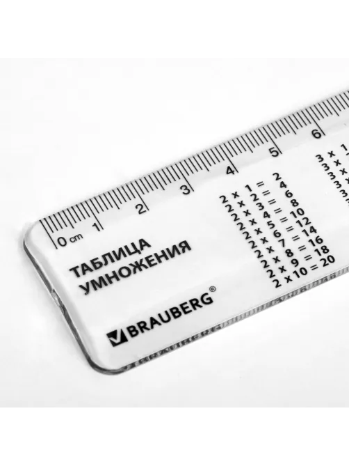 Линейка пластиковая 20 см, BRAUBERG, справочная, таблица умножения, 210832