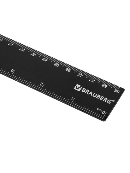 Линейка пластиковая 30 см, BRAUBERG, черная, 210837