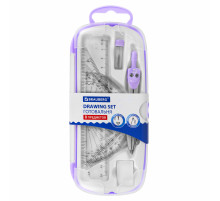Готовальня BRAUBERG SCHOOL KIT, 8 предметов, циркуль 115 мм, чертежные принадлежности, лавандовый цвет, 210703