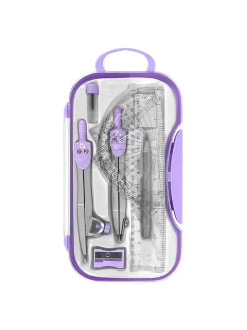 Готовальня BRAUBERG SCHOOL KIT, 11 предметов, циркуль 115 мм, циркуль 125 мм, чертежные принадлежности, лавандовый цвет, 210714