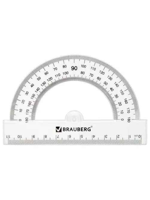 Набор чертежный BRAUBERG (линейка 20 см, 2 треугольника, транспортир), прозрачный, 210853