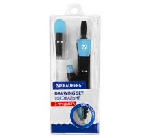 Готовальня BRAUBERG ULTRACOLOR 3 предмета: циркуль 132 мм, механический карандаш, грифель, ластик, пенал, 210804