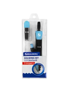 Готовальня BRAUBERG ULTRACOLOR 3 предмета: циркуль 132 мм, механический карандаш, грифель, ластик, пенал, 210804