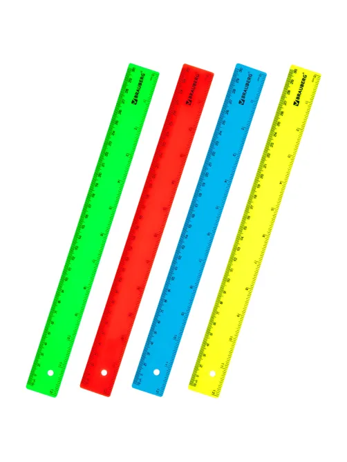 Линейка пластиковая 30 см, BRAUBERG, неоновая, ассорти, 210839