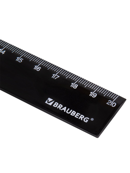 Линейка пластиковая 20 см, BRAUBERG, черная, пакет, 210775