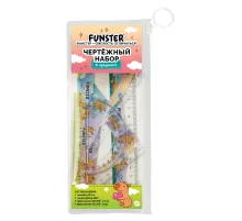 Набор чертежный FUNSTER (ФАНСТЕР), линейка 20 см, 2 треугольник, транспортир, 