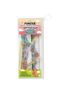 Набор чертежный FUNSTER (ФАНСТЕР), линейка 20 см, 2 треугольник, транспортир, 
