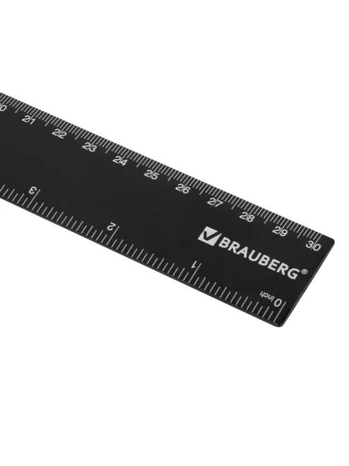 Линейка пластиковая 30 см, BRAUBERG, черная, 210837