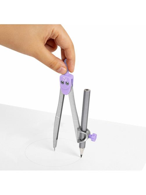 Готовальня BRAUBERG SCHOOL KIT, 11 предметов, циркуль 115 мм, циркуль 125 мм, чертежные принадлежности, лавандовый цвет, 210714