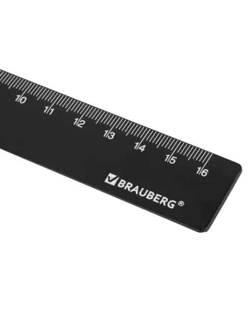 Линейка пластиковая 16 см, BRAUBERG, черная, 210828