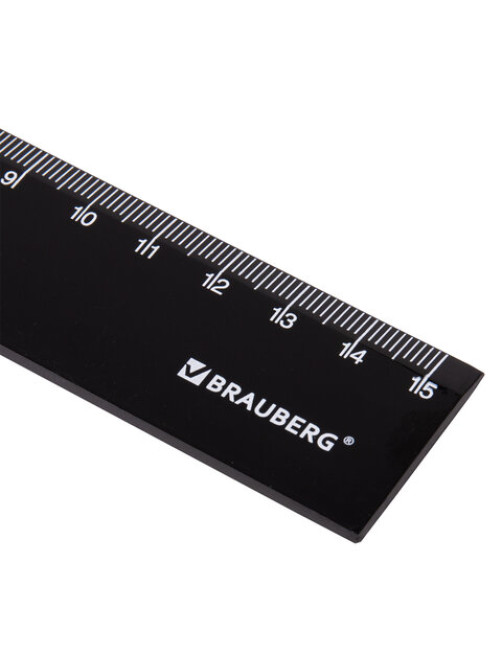 Линейка пластиковая 15 см, BRAUBERG, черная, пакет, 210774