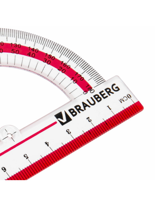 Транспортир 10 см, 180 градусов, пластиковый, BRAUBERG 