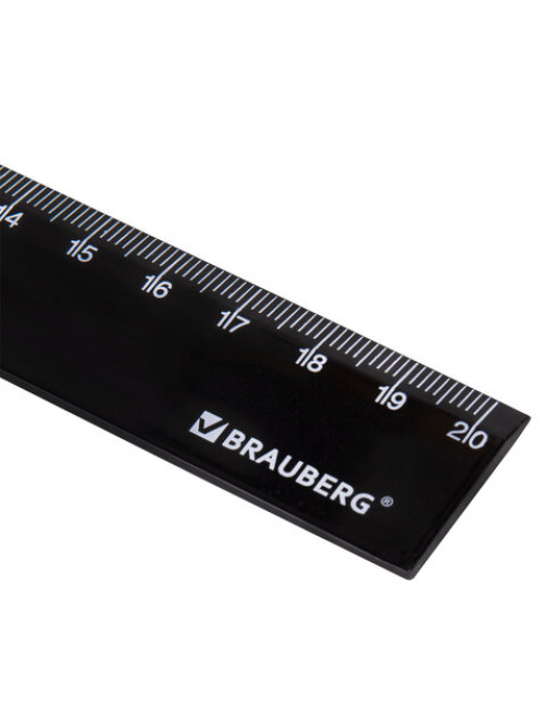 Линейка пластиковая 20 см, BRAUBERG, черная, пакет, 210775