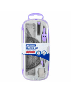 Готовальня BRAUBERG SCHOOL KIT, 9 предметов, циркуль 125 мм, чертежные принадлежности, лаванда, 210713