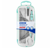 Готовальня BRAUBERG SCHOOL KIT, 9 предметов, циркуль 125 мм, чертежные принадлежности, мятный цвет, 210716