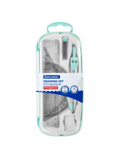 Готовальня BRAUBERG SCHOOL KIT, 9 предметов, циркуль 125 мм, чертежные принадлежности, мятный цвет, 210716