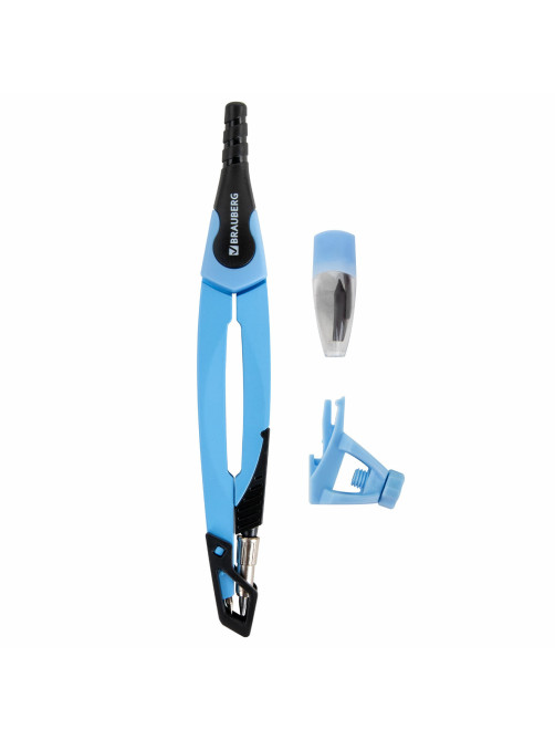 Готовальня BRAUBERG ULTRA, 4 предмета: циркуль 135 мм, запасной грифель, насадка, аквамариновый цвет, 210822