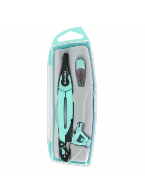Готовальня BRAUBERG ULTRA, 4 предмета: циркуль 135 мм, запасной грифель, насадка, мятный цвет, 210824