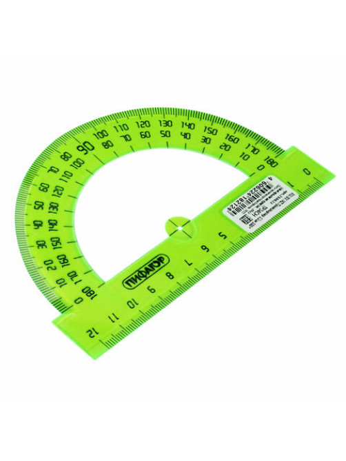 Транспортир 12 см, 180 градусов, ПИФАГОР, прозрачный, неоновый, ассорти, 210622