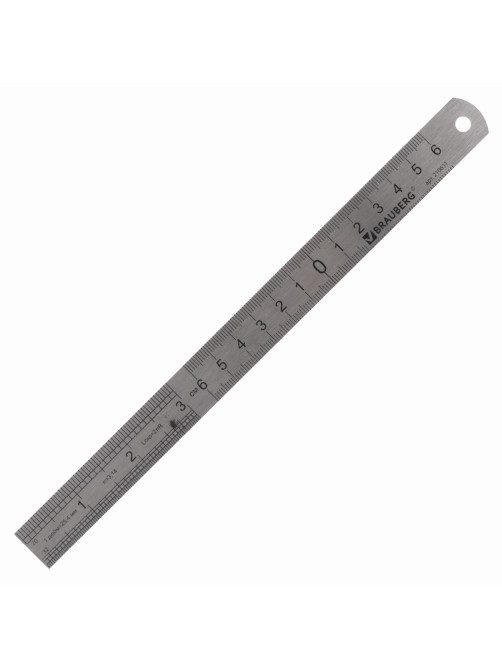 Линейка металлическая 20 см, BRAUBERG, европодвес, 210631