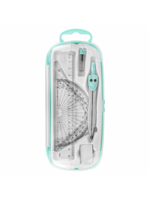 Готовальня BRAUBERG SCHOOL KIT, 8 предметов, циркуль 115 мм, чертежные принадлежности, мятный цвет, 210705