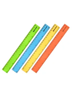 Линейка пластиковая 25 см, BRAUBERG, прозрачная, неоновая, ассорти, 210835