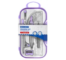Готовальня BRAUBERG SCHOOL KIT, 11 предметов, циркуль 115 мм, циркуль 125 мм, чертежные принадлежности, лавандовый цвет, 210714