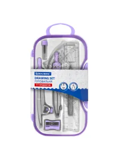 Готовальня BRAUBERG SCHOOL KIT, 11 предметов, циркуль 115 мм, циркуль 125 мм, чертежные принадлежности, лавандовый цвет, 210714