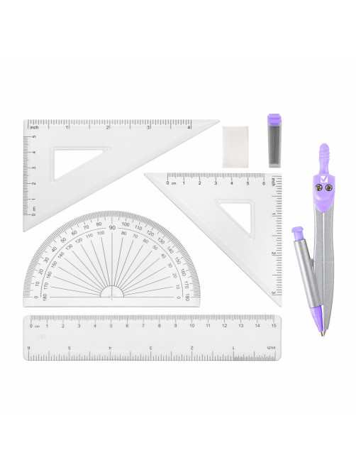Готовальня BRAUBERG SCHOOL KIT, 9 предметов, циркуль 125 мм, чертежные принадлежности, лаванда, 210713