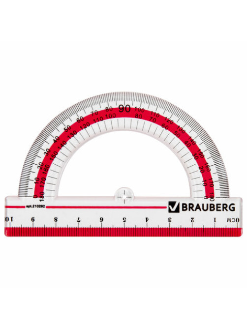 Транспортир 10 см, 180 градусов, пластиковый, BRAUBERG 