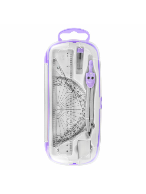Готовальня BRAUBERG SCHOOL KIT, 8 предметов, циркуль 115 мм, чертежные принадлежности, лавандовый цвет, 210703