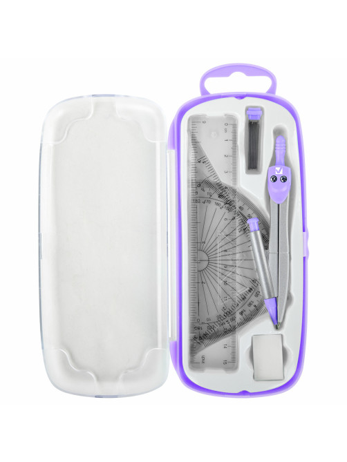 Готовальня BRAUBERG SCHOOL KIT, 9 предметов, циркуль 125 мм, чертежные принадлежности, лаванда, 210713