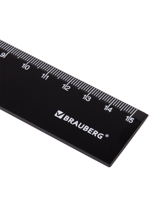 Линейка пластиковая 15 см, BRAUBERG, черная, пакет, 210774
