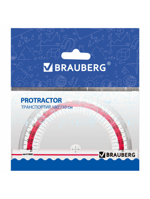 Транспортир 10 см, 180 градусов, пластиковый, BRAUBERG 