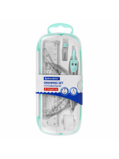 Готовальня BRAUBERG SCHOOL KIT, 8 предметов, циркуль 115 мм, чертежные принадлежности, мятный цвет, 210705