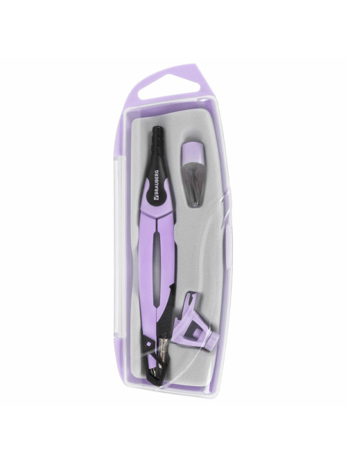 Готовальня BRAUBERG ULTRA, 4 предмета: циркуль 135 мм, запасной грифель, насадка, лавандовый цвет, 210823