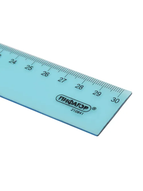 Линейка пластиковая 30 см, ПИФАГОР, прозрачная, тонированная, 210841