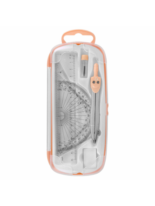 Готовальня BRAUBERG SCHOOL KIT, 8 предметов, циркуль 115 мм, чертежные принадлежности, персиковый цвет, 210704