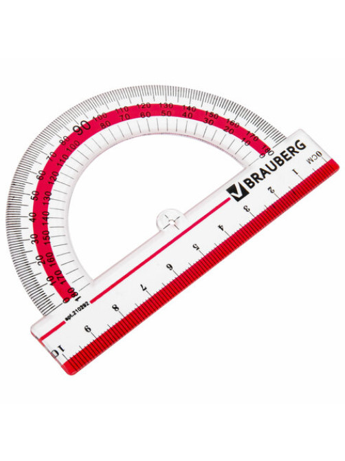 Транспортир 10 см, 180 градусов, пластиковый, BRAUBERG 