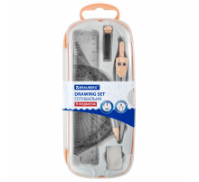 Готовальня BRAUBERG SCHOOL KIT, 9 предметов, циркуль 125 мм, чертежные принадлежности, персиковый цвет, 210715