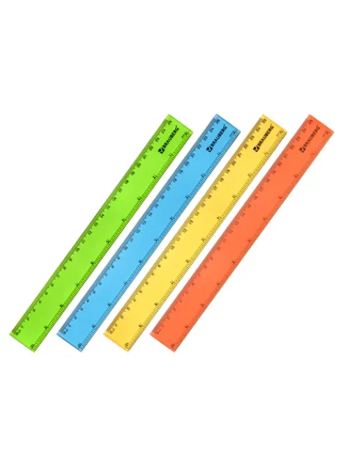 Линейка пластиковая 25 см, BRAUBERG, прозрачная, неоновая, ассорти, 210835