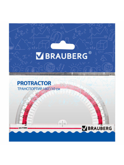 Транспортир 10 см, 180 градусов, пластиковый, BRAUBERG 