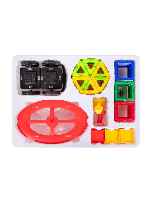Магнитный конструктор MEGA MAGNETIC BLOCKS-79, с колесной базой и каруселью, BRAUBERG KIDS, 663848