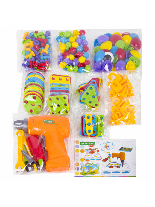 Конструктор с шуруповертом РАЗВИВАЮЩИЙ 247 деталей, BRAUBERG KIDS, 665204