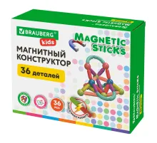 Магнитный конструктор MAGNETIC STICKS, 36 магнитных деталей, BRAUBERG KIDS, 665721