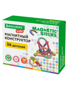 Магнитный конструктор MAGNETIC STICKS, 36 магнитных деталей, BRAUBERG KIDS, 665721
