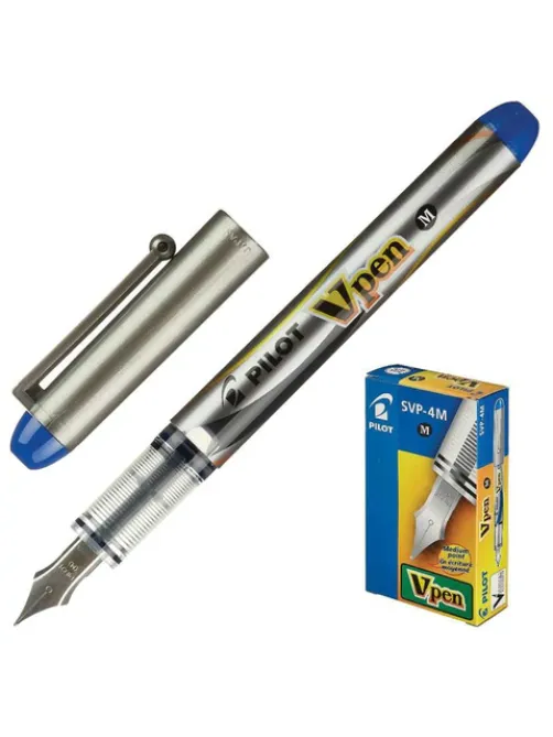 Ручка перьевая PILOT V-Pen, СИНЯЯ, корпус серый, линия письма 0,58 мм, SVP-4M L