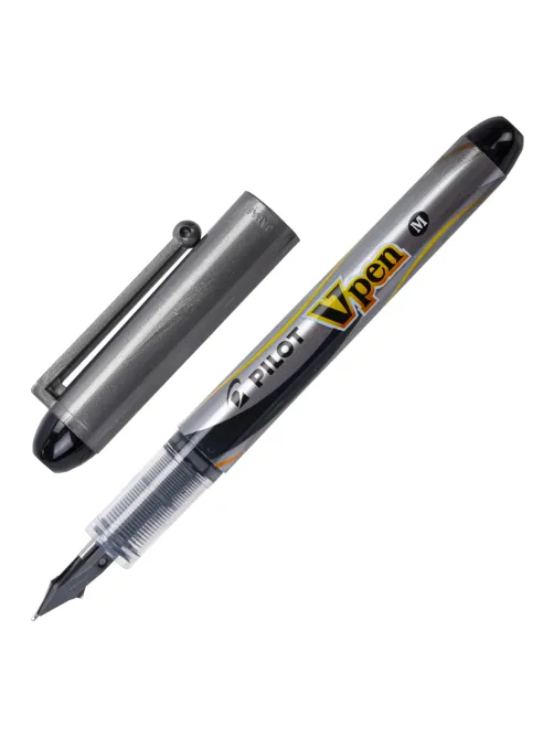 Ручка перьевая PILOT V-Pen, ЧЕРНАЯ, корпус серый, линия письма 0,58 мм, SVP-4M B