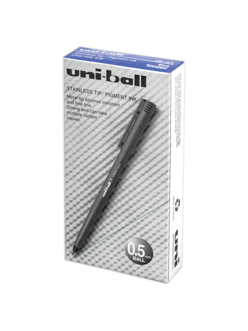 Ручка-роллер Uni-Ball II Micro, СИНЯЯ, корпус черный, узел 0,5 мм, линия 0,24 мм, UB-104 Blue